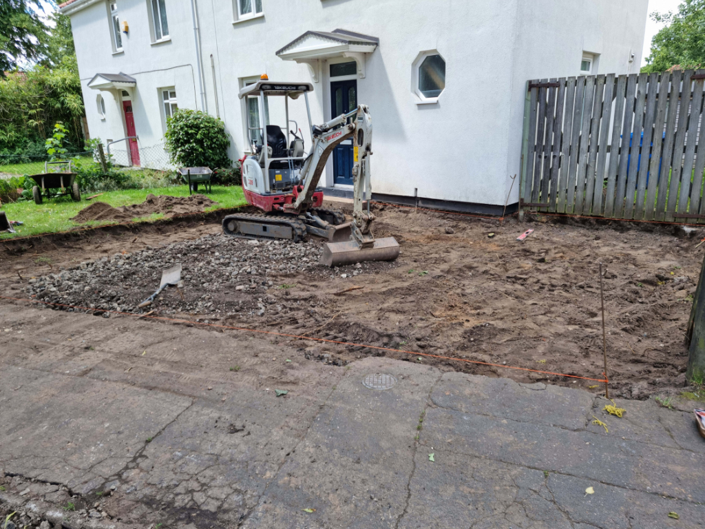 This is a photo of a dig out being carried out by Felixstowe Driveway Services in preparation for a block paving driveway