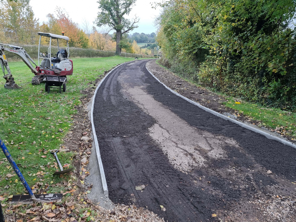 This is a large driveway which is in the process of having a tar and chip driveway installed on by Felixstowe Driveway Services